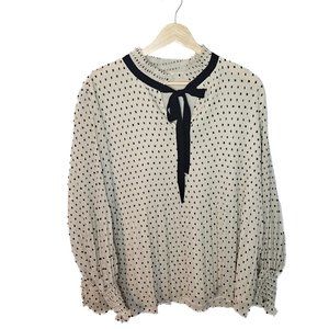 Pleated Swiss Dot Necktie Blouse